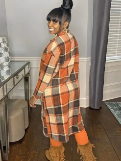 Plaid Button Down Long Shirt Jacket