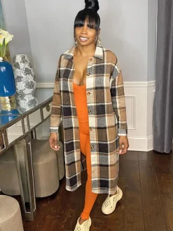 Plaid Button Down Long Shirt Jacket