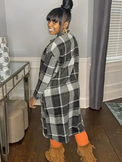 Plaid Button Down Long Shirt Jacket