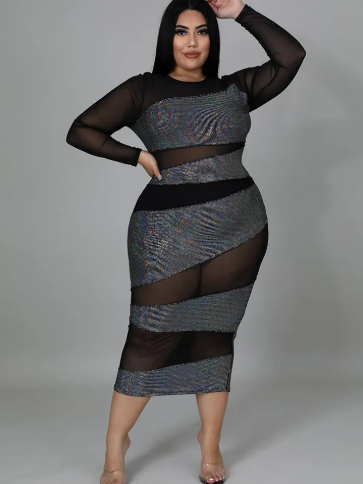 Plus Size Long Sleeve Skinny Midi Dress