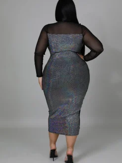 Plus Size Long Sleeve Skinny Midi Dress