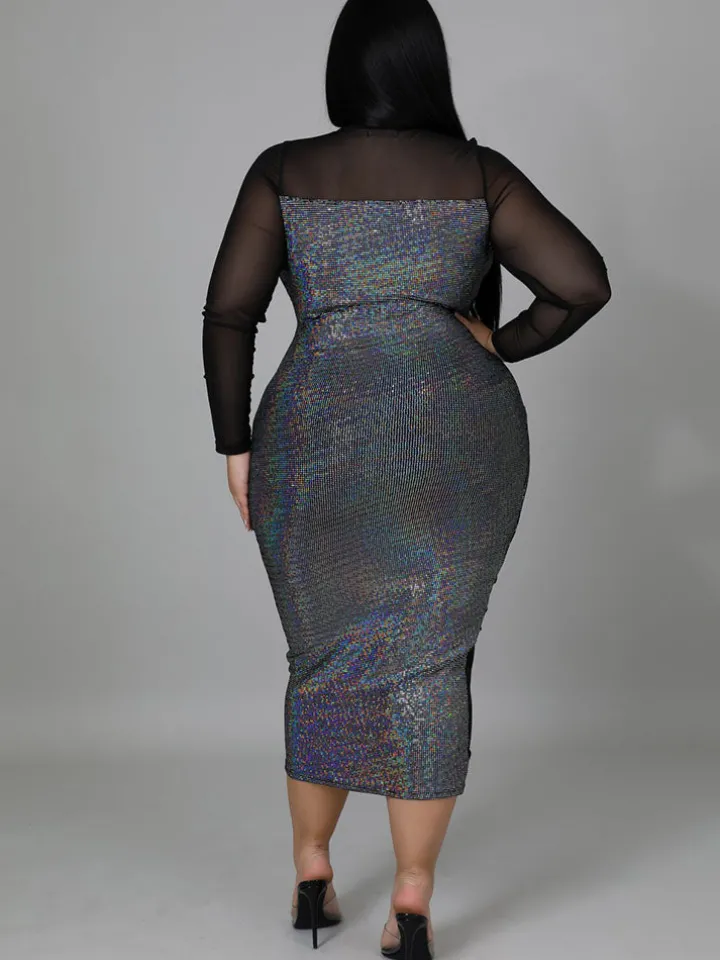 Plus Size Long Sleeve Skinny Midi Dress