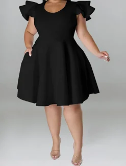Plus Size A Line Midi Dress with Pockets