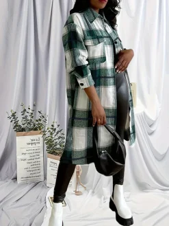 Plus Size Button Down Plaid Print Cardigan