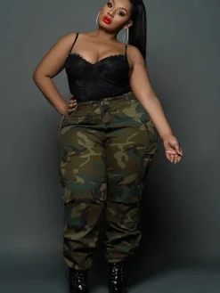 Plus Size Camouflage Print Long Pants