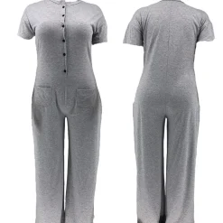 Plus Size Casual Solid Color Jumpsuit with Pockets
