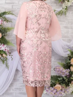 Plus Size Chiffon Floral Embroidered Midi Dress