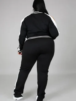 Plus Size Cold Shoulder Jacket Pants Set