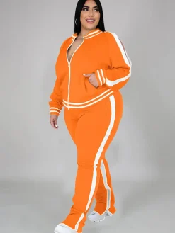 Plus Size Cold Shoulder Jacket Pants Set