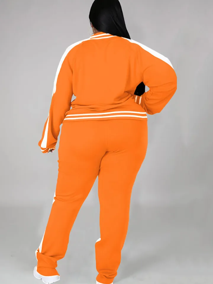 Plus Size Cold Shoulder Jacket Pants Set