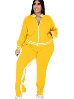 Plus Size Cold Shoulder Jacket Pants Set