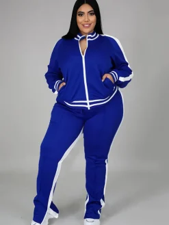 Plus Size Cold Shoulder Jacket Pants Set