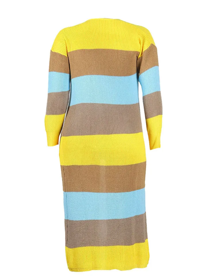 Plus Size Color Block Long Sleeve Sweater Cardigan