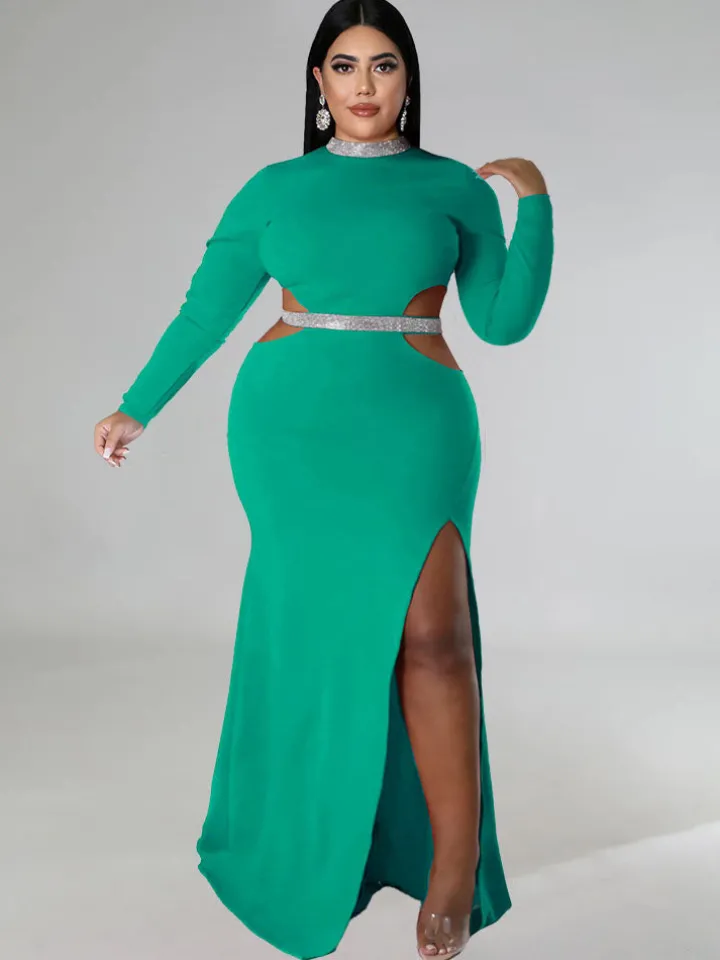 Plus Size Cut Out Split Maxi Dresees