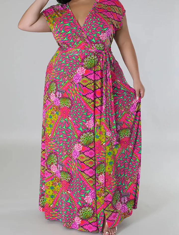 Plus Size Floral Print Split Maxi Dress