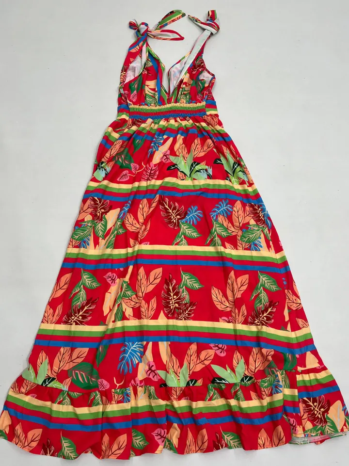 Plus Size Floral Print Strap A-Line Maxi Dress