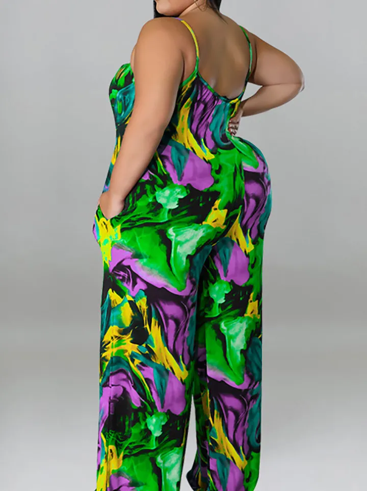 Plus Size Floral Print Strap Jumpsuit with Belt