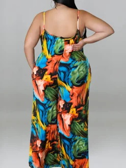 Plus Size Floral Print Strap Jumpsuit with Belt
