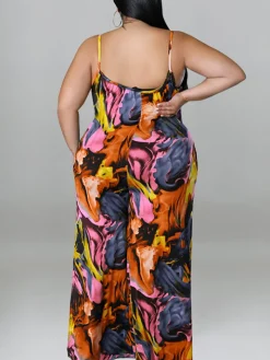 Plus Size Floral Print Strap Jumpsuit with Belt