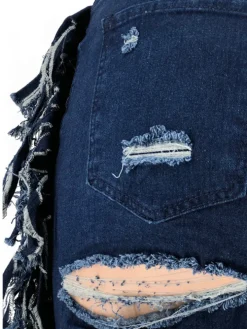 Plus Size Fringe Ripped Cutout Denim Jeans