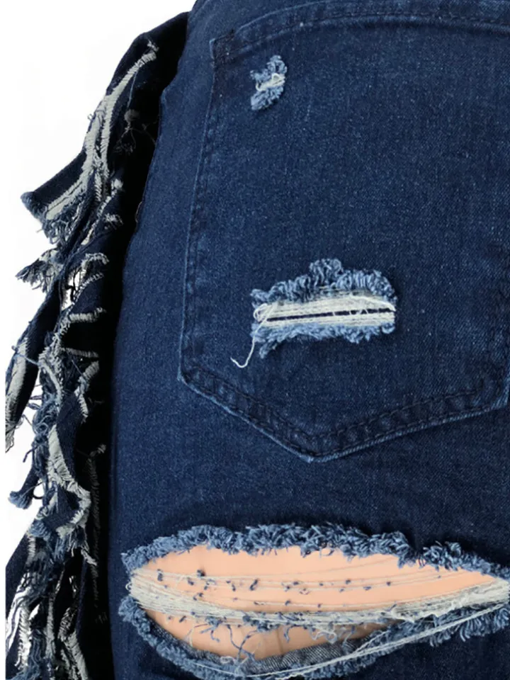 Plus Size Fringe Ripped Cutout Denim Jeans