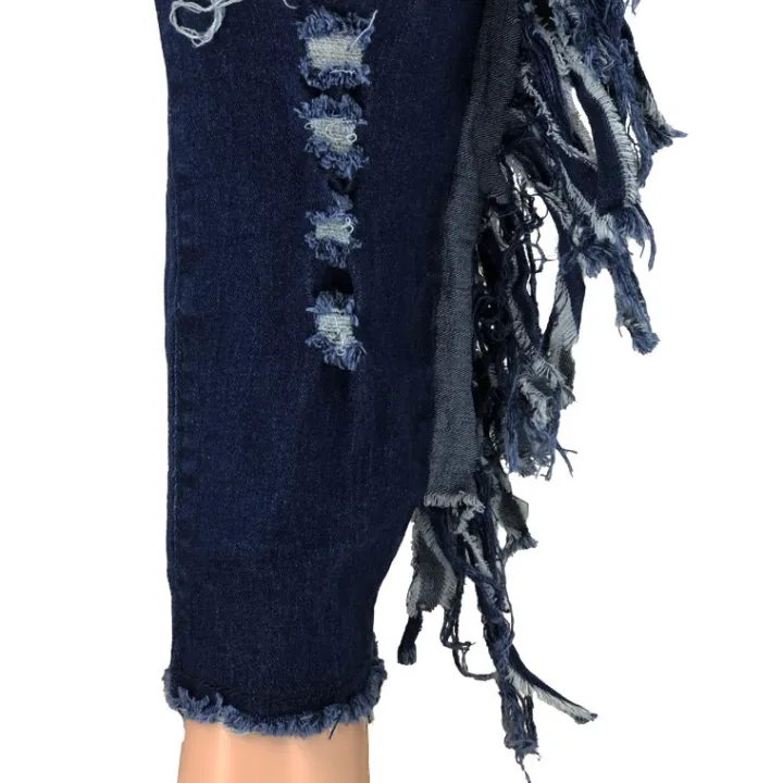 Plus Size Fringe Ripped Cutout Denim Jeans