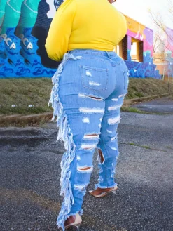Plus Size Fringe Ripped Cutout Denim Jeans