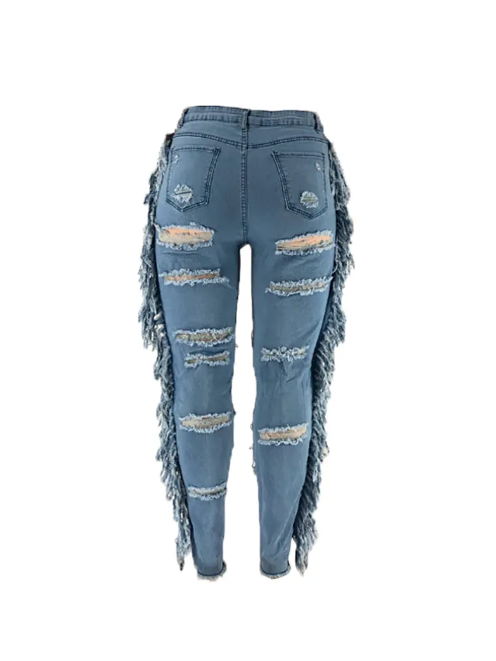 Plus Size Fringe Ripped Cutout Denim Jeans