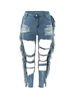 Plus Size Fringe Ripped Cutout Denim Jeans