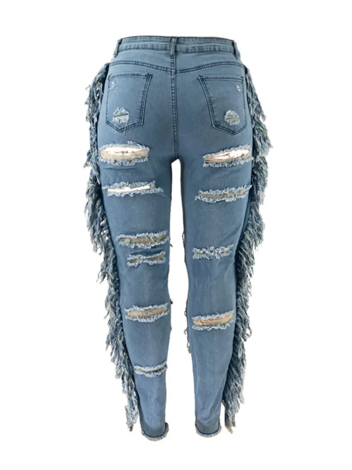 Plus Size Fringe Ripped Cutout Denim Jeans
