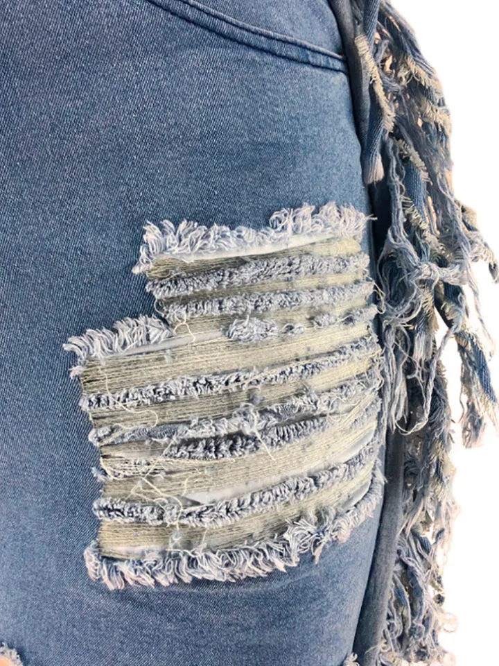Plus Size Fringe Ripped Cutout Denim Jeans
