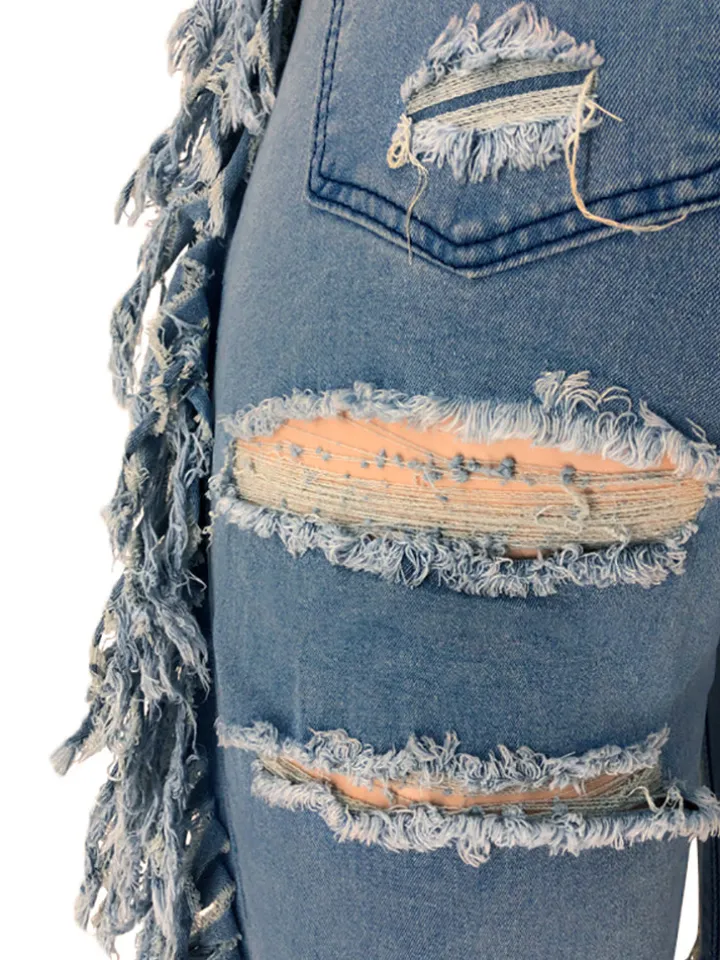 Plus Size Fringe Ripped Cutout Denim Jeans