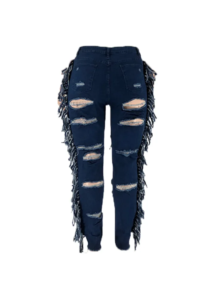 Plus Size Fringe Ripped Cutout Denim Jeans