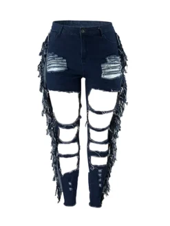 Plus Size Fringe Ripped Cutout Denim Jeans