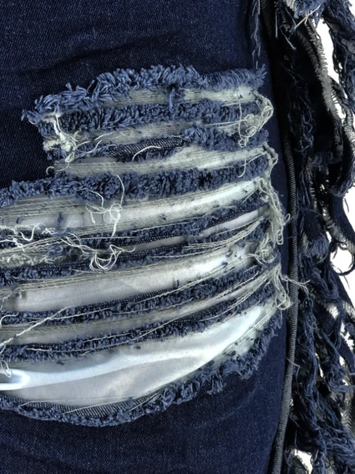 Plus Size Fringe Ripped Cutout Denim Jeans