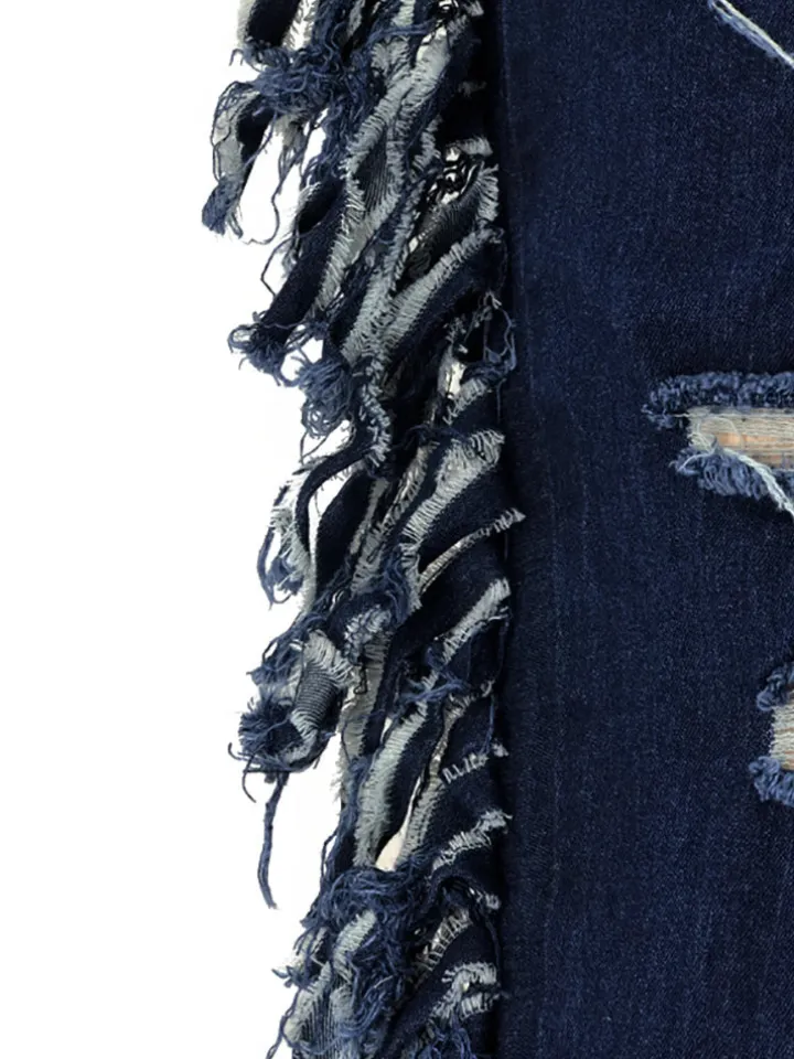 Plus Size Fringe Ripped Cutout Denim Jeans