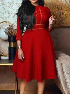 Plus Size Half Sleeve Stand Collar Dress