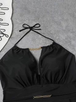 Plus Size Halter Chian Backless Swimsuit