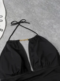 Plus Size Halter Chian Backless Swimsuit