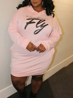 Plus Size Letter Print Hooded Sweatshirt Dress