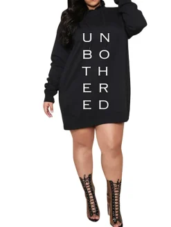 Plus Size Letter Print Hooded Sweatshirt Dress