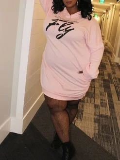 Plus Size Letter Print Hooded Sweatshirt Dress