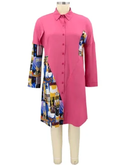 Plus Size Long Sleeve Loose Shirts Midi Dress