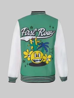 Plus Size Long Sleeves Button Baseball Jacket