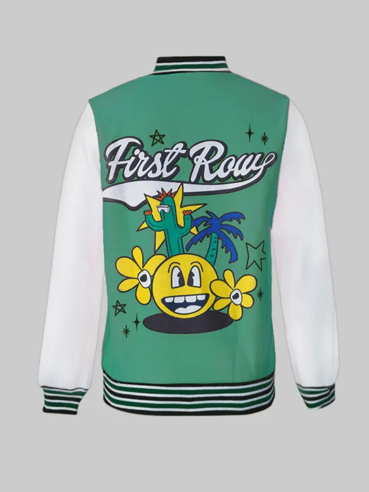Plus Size Long Sleeves Button Baseball Jacket