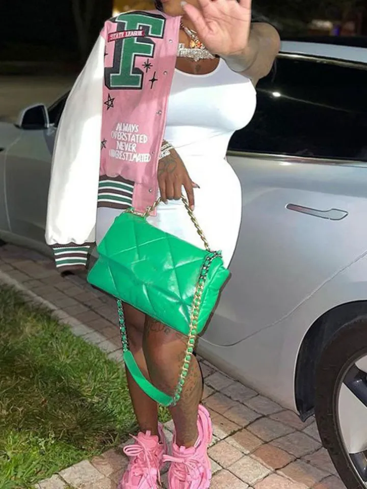 Plus Size Long Sleeves Button Baseball Jacket