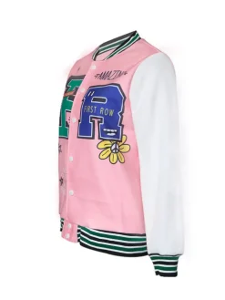 Plus Size Long Sleeves Button Baseball Jacket