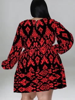 Plus Size Long Sleeves Round Neck Midi Dress