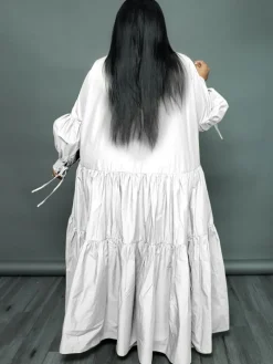 Plus Size Long Sleeves Ruffle Hem Maxi Dress