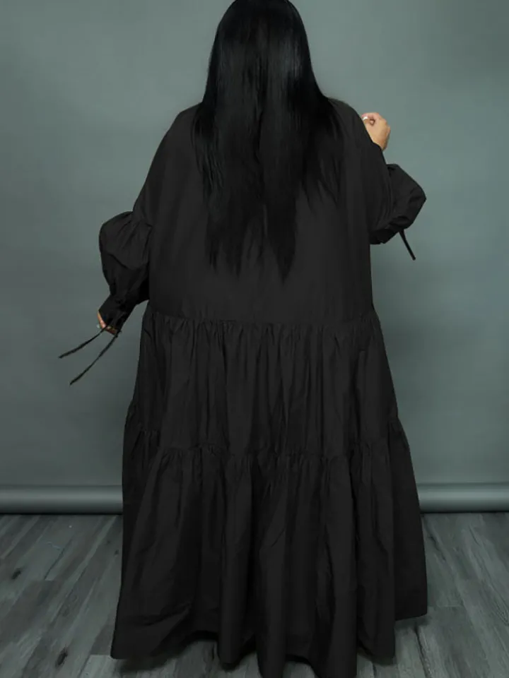 Plus Size Long Sleeves Ruffle Hem Maxi Dress